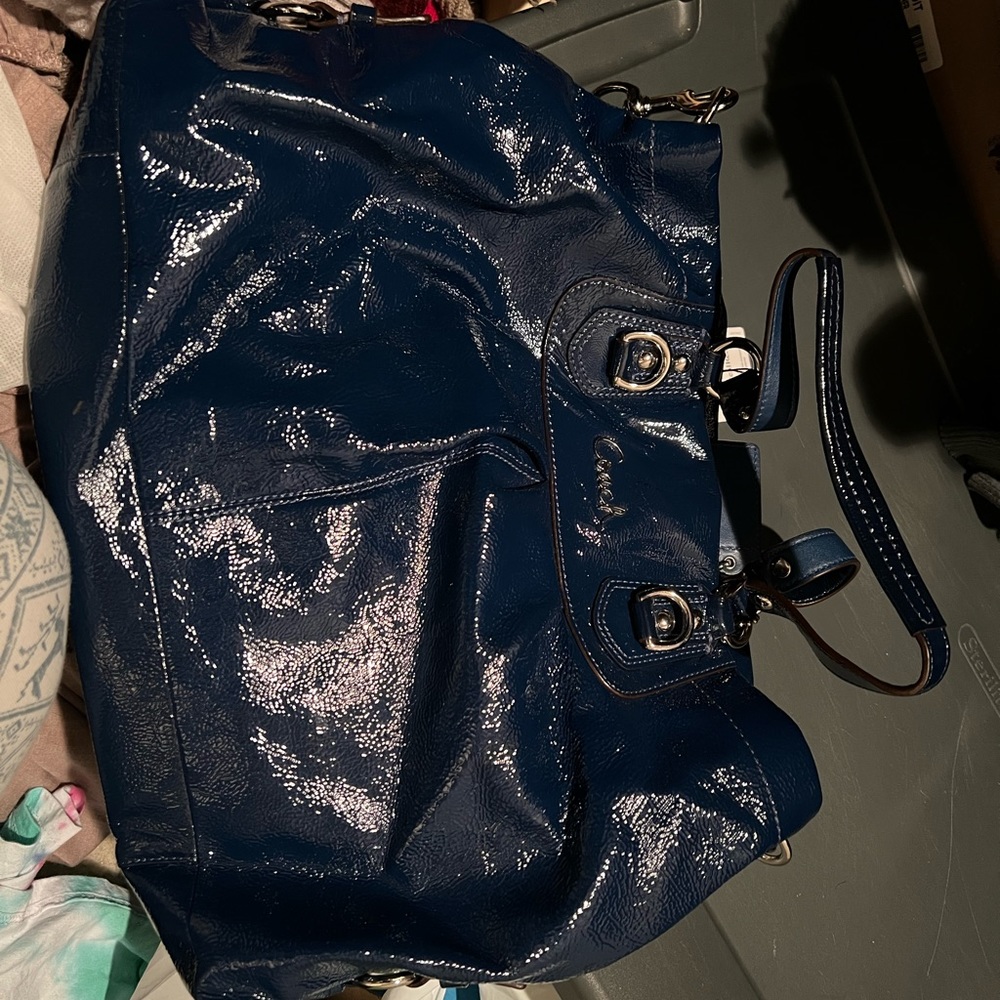 Patent Leather Blue Coach Bag with Matching Wallet